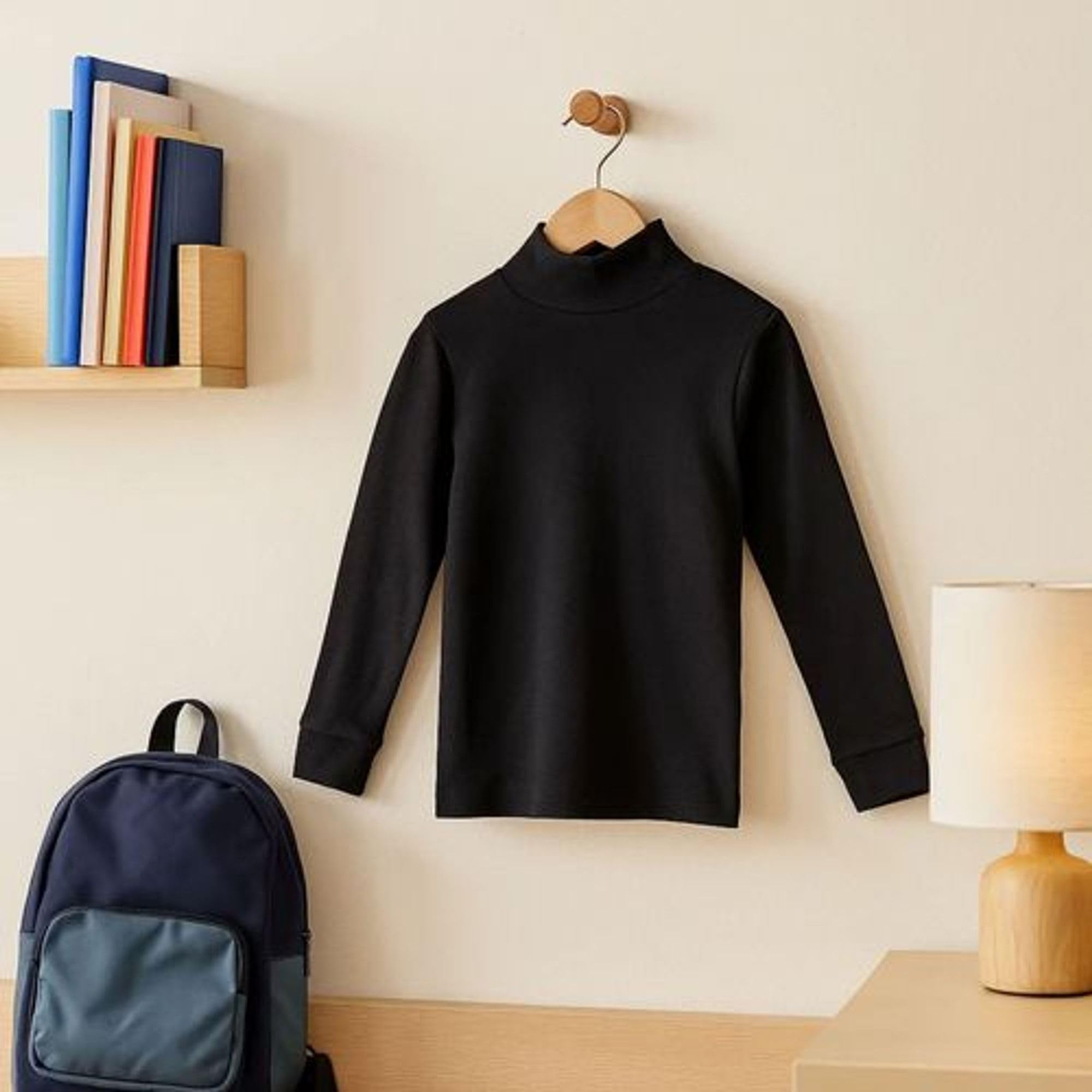 BABIDU Camiseta Interior Niños Unisex Cuello Medio Alto Semicisne, Manga Larga Algodón y Poliéster