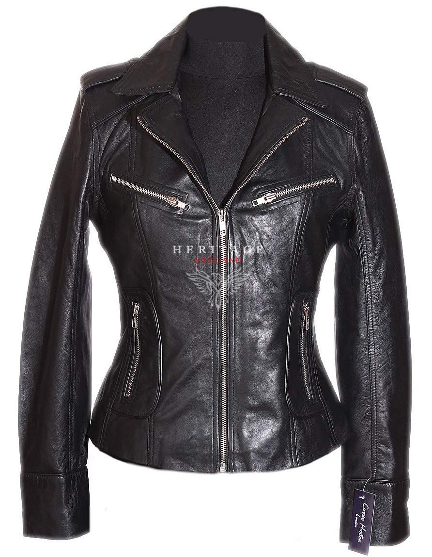 H.e Women's Black Rachel Biker Style Smart Retro Designer Real Soft Washed Lambskin Leather Short Fashion Jacket (16)