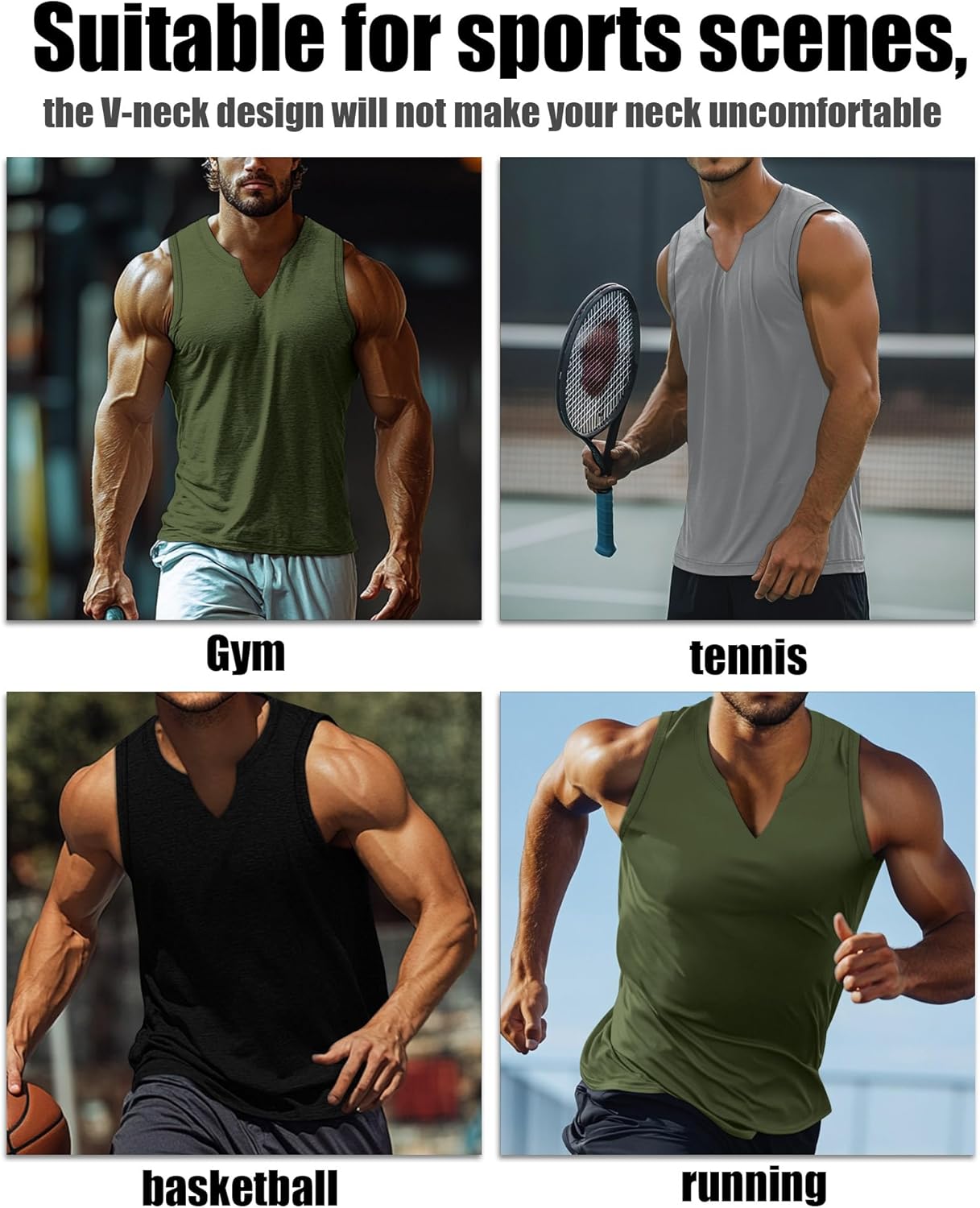 Riyiper 3 Pack Men's Sleeveless Tank Tops, V Neck Longline Henley T Shirts Casual Basic Muscle Shirts Stretch Athletic Tee - Image 5