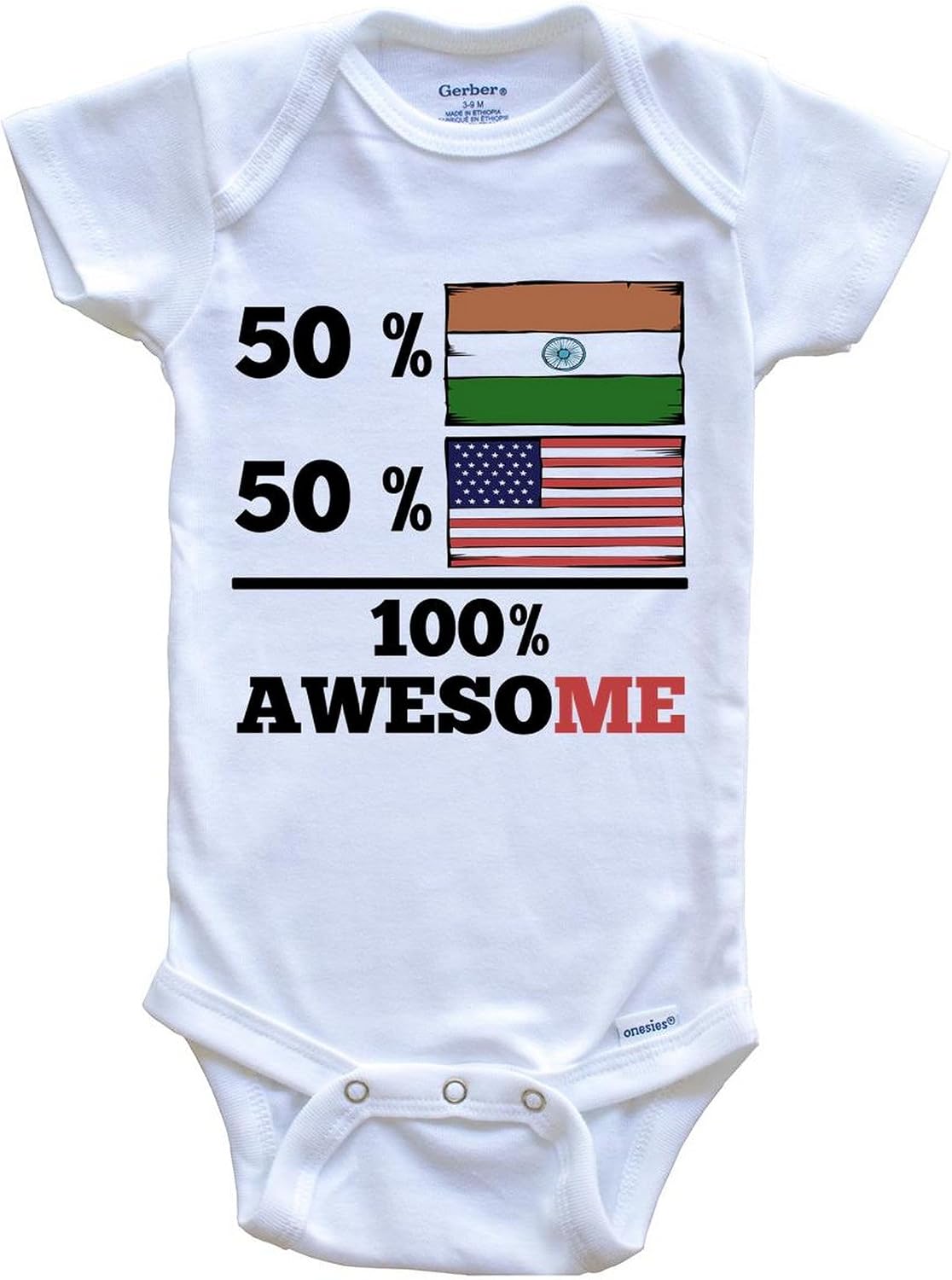 50% Indian 50% American 100% Awesome Funny One Piece Baby Bodysuit