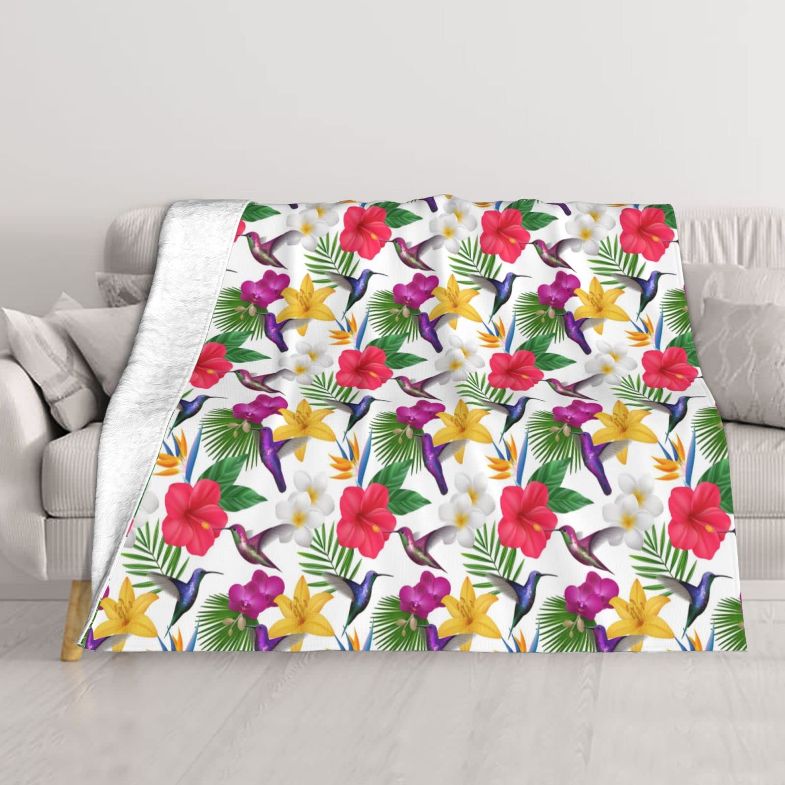 Couverture fleurs tropicales super douce et grand plaid en peluche OUSIKA
