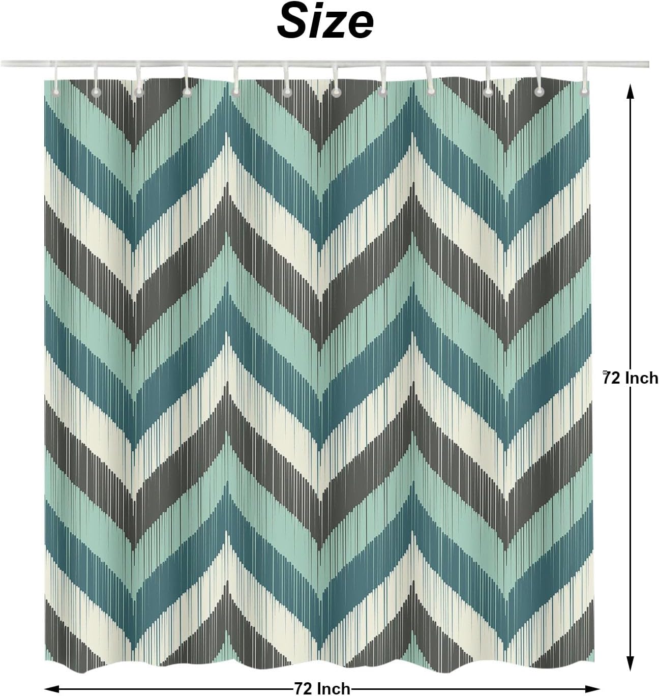 Moslion Green White Gray Wavy Stripes Bathroom Curtains Home Decoration Waterproof Fabric Shower Curtain with Hooks 72x72 Inch