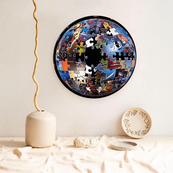 PHAYAH Color Block Puzzle Pattern Bone China Decorative Plate Ceramic Dinner Plates Crafts with Vertical Stand for Home Office Decor 7in