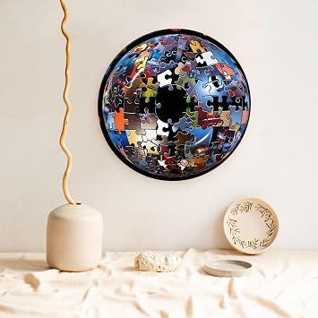 PHAYAH Color Block Puzzle Pattern Bone China Decorative Plate Ceramic Dinner Plates Crafts with Vertical Stand for Home Office Decor 7in