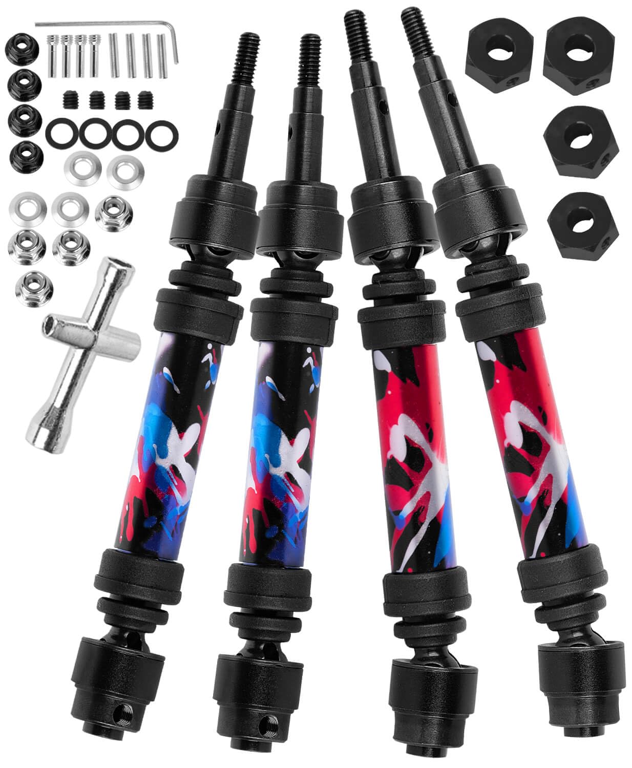 RCYouHott RC #45 Steel Front Rear Driveshaft/Drive Shaft Upgrades Part for 1/10 Slash,Rustler,Stampede,Jat0 4WD 4X4 VXL,F0rd F15O Rapt0r R 4WD,CVD Axles with Hex(#9051#9052) Colorful