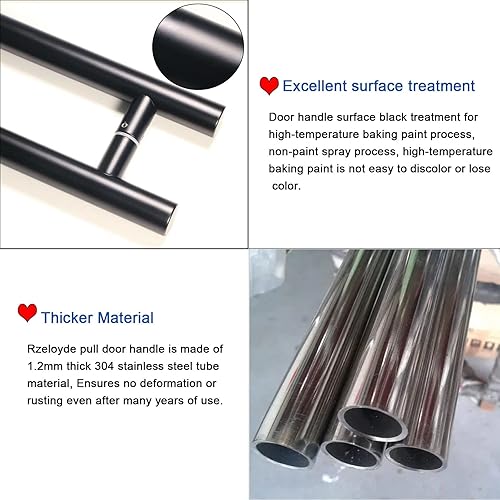 Miniatura 3 de Manija de puerta de acero inoxidable SUS304 de 36 pulgadas, forma de H negra para granero deslizante y puertas de ducha de vidrio resistentes