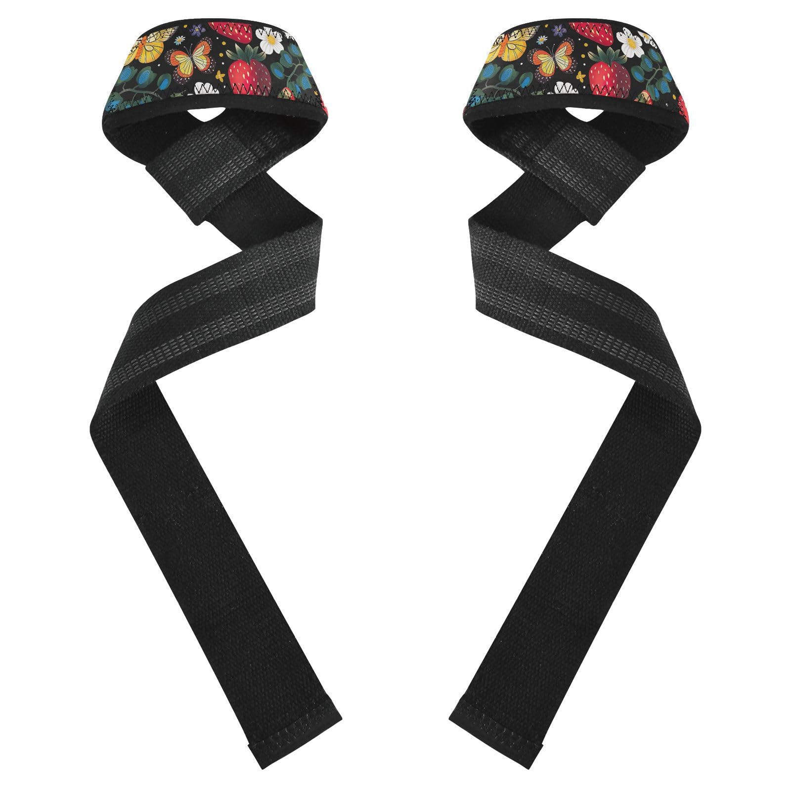 Nander Wildflowers and Strawberries Wrist Straps for Weightlifting,Lifting Straps with Neoprene Cushioned Wrist Padded and Anti-Skid Silicone for Strength Training,Bodybuilding,Deadlifting
