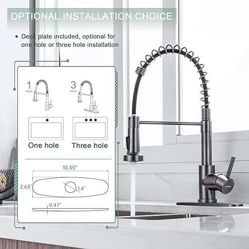 Miniatura 53 de WEWE Llave de cocina dorada cepillado con pulverizador desplegable, llave con resorte de latón/acero inoxidable, un mango, con placa de cubierta, 1