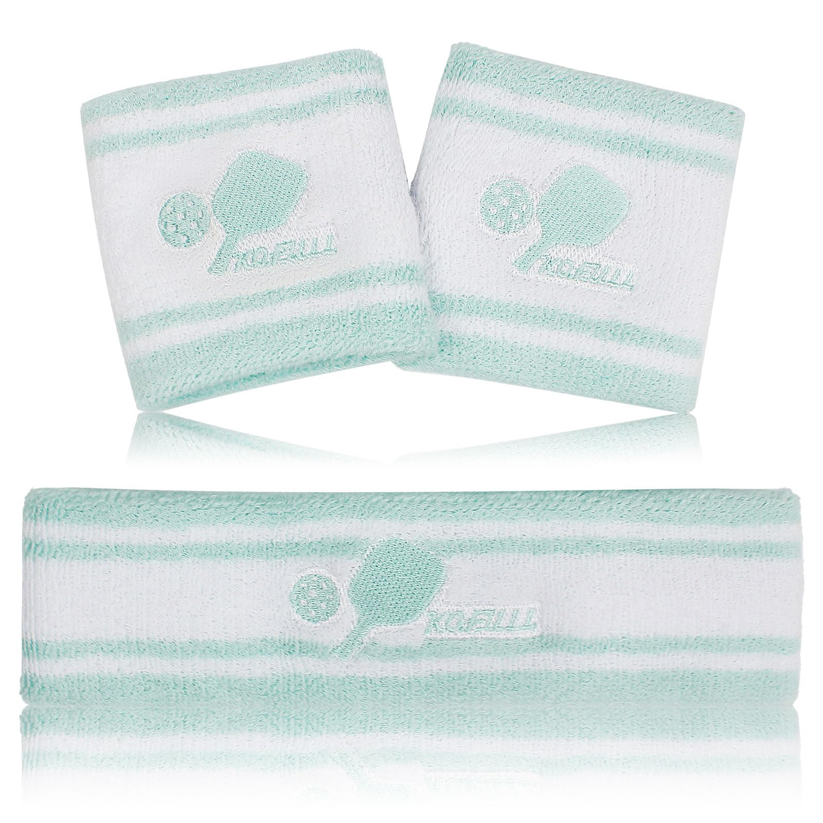 KOFULL Pickleball Sweatbands, Pickleball Headband, Tennis Headband, Pickleball Gifts for Pickleball Golf Tennis, Sweatbands Headband Wristband Set (Sweat Bands Headbands Men Women), Light Green