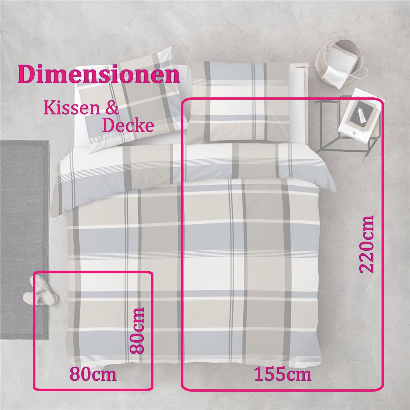 Byrklund - Biancheria da letto, 2 pezzi, copripiumino 135 x 200 cm + 80 x 80 cm, con chiusura lampo, 100% cotone