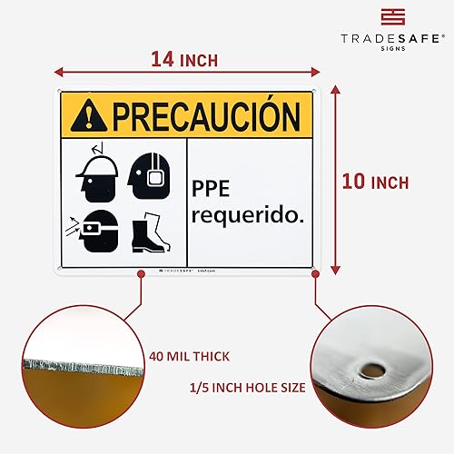 Vista 19 de TRADESAFE Señal de seguridad con chaleco de seguridad de EPI – Chaleco de Precaución Requerido en español, señal de seguridad de aluminio