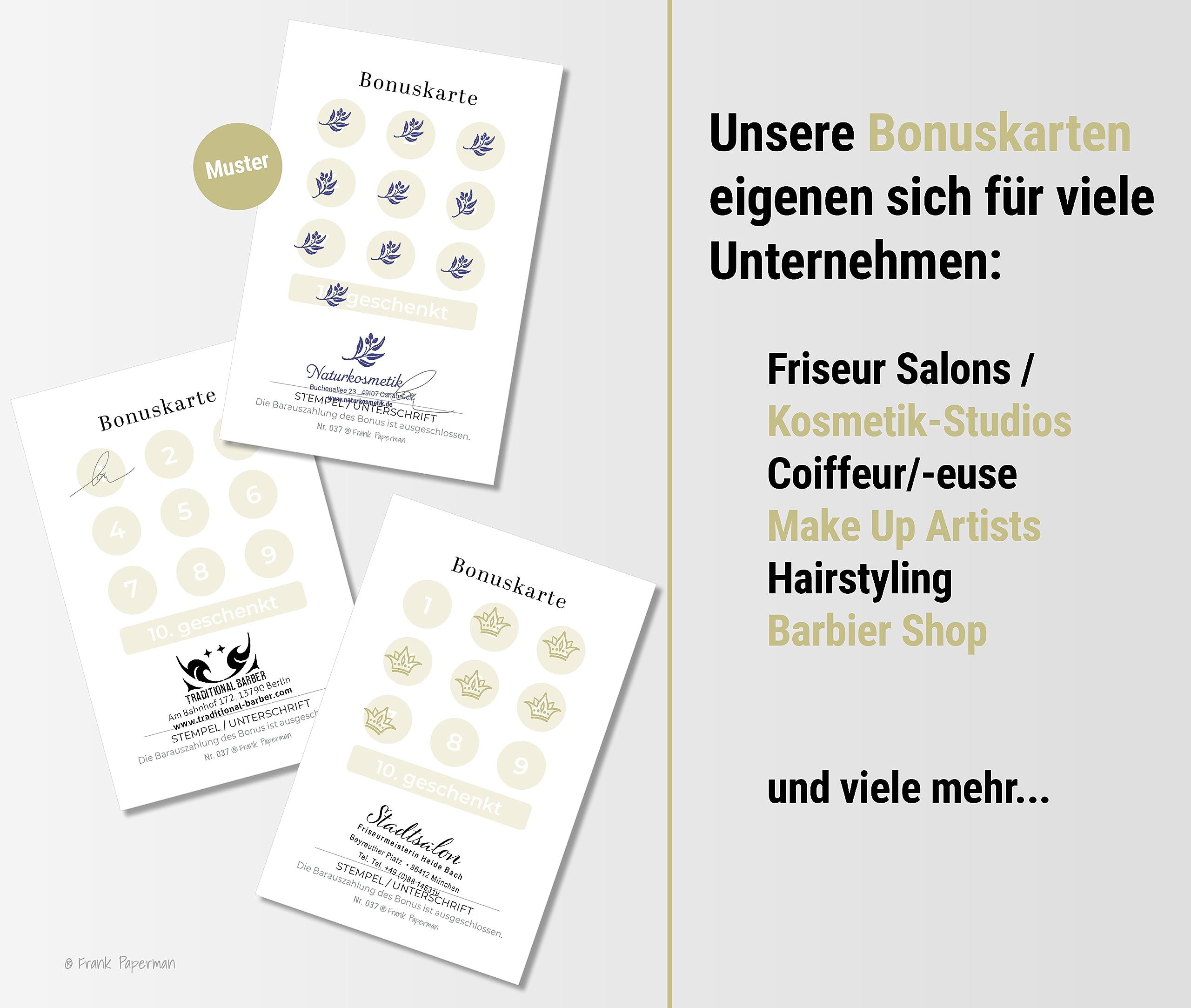 50 STÜCK PREMIUM Friseur Bonuskarten, Coiffeur Treuekarten, Frisör Kundenkarten EUR 16,91 - DE