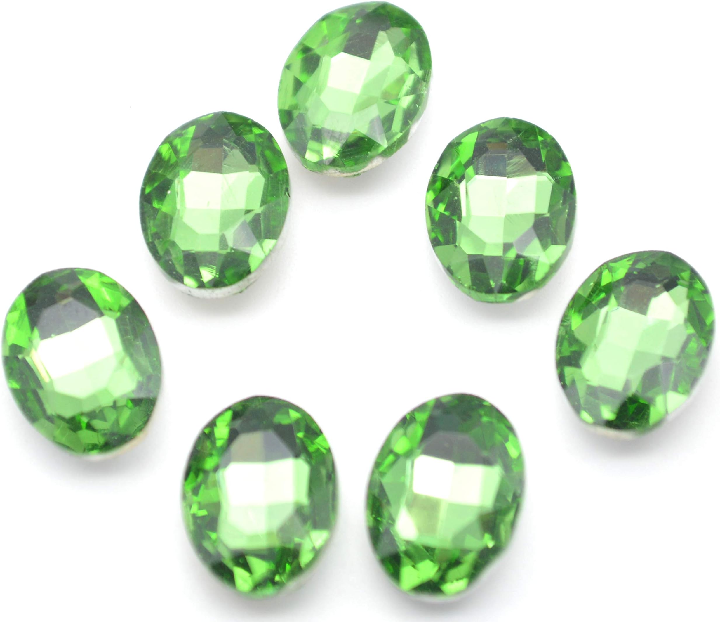 Catotrem Multifaceted Gemstone Ellipse Glass Beads Vibrant Color Diamante for DIY Project 10X14mm, 50pcs(Green)