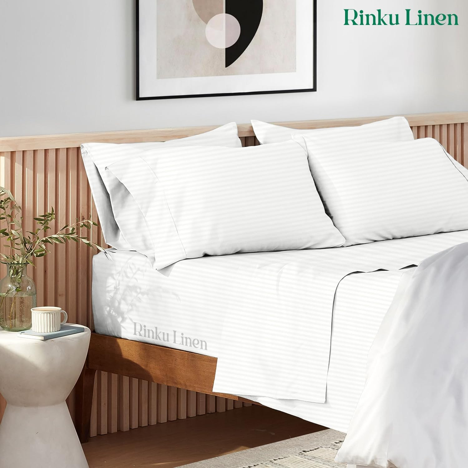 Genuine 600 Thread Count Egyptian Quality Cotton 4-Pieces Sheet Set Fit Mattress Up to 15-18" Deep Pocket Twin, White Stripe