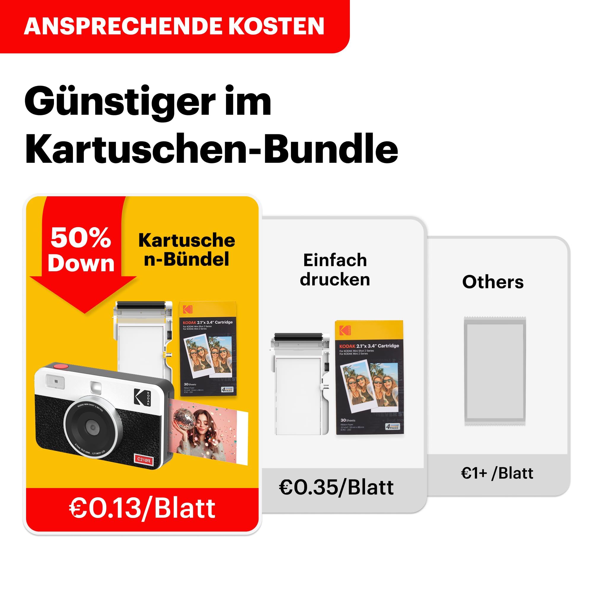 KODAK Mini Shot 2 Retro 4PASS 2-in-1 Sofortbildkamera und Fotodrucker (5,3x8,6cm) + 8 Blatts, Gelb