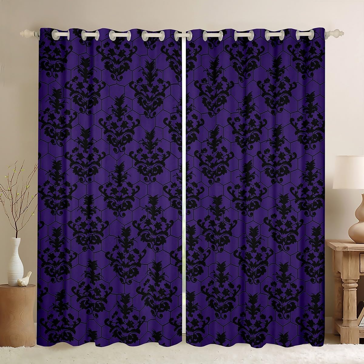 Gothic Curtains for Living Room Adults Black Damask Blackout Curtains,Victorian Curtains & Drapes 2 Panels 42"Wx84"L Vintage Baroque Goth Window Curtains Antique Black Floral Bohemian Decor,Red
