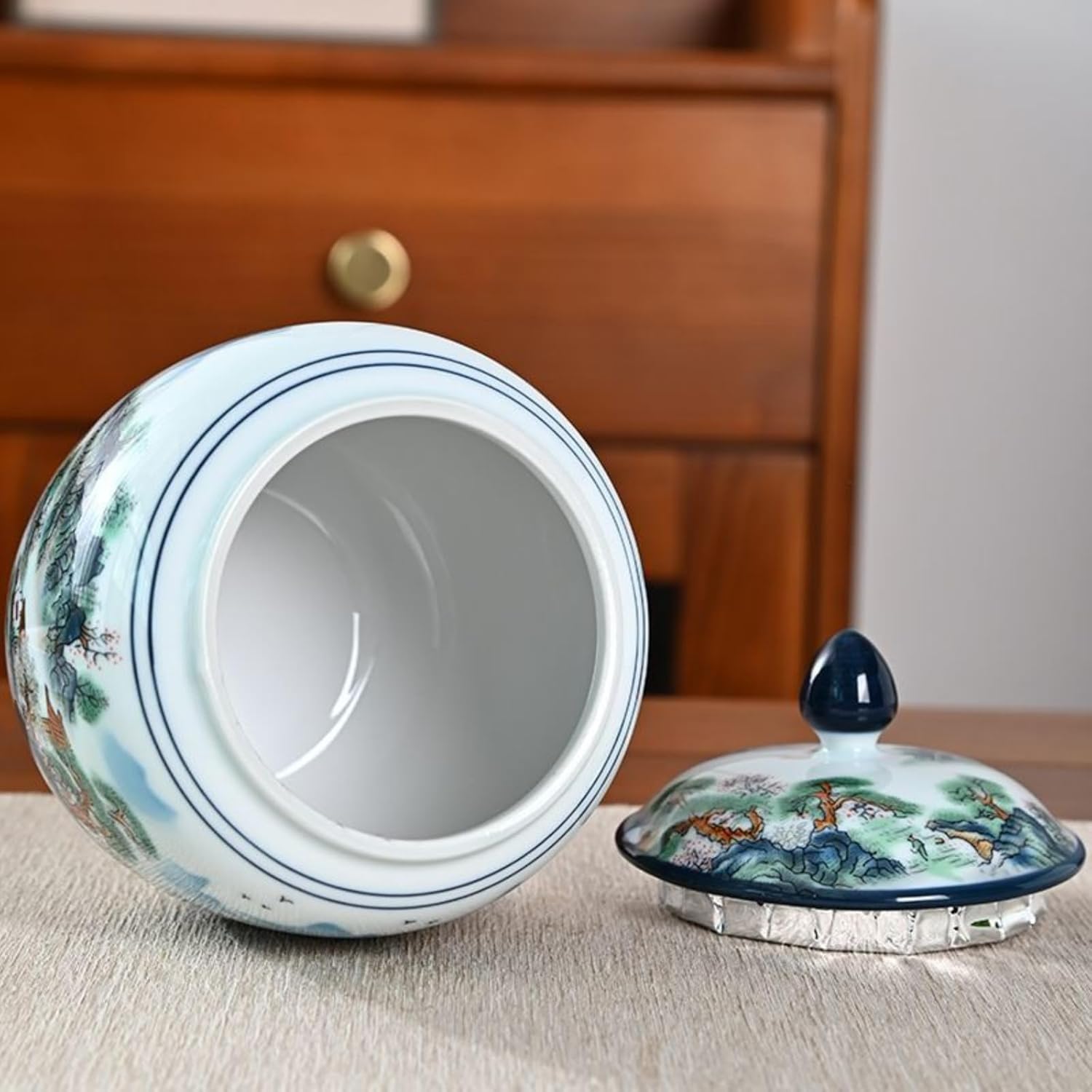 Blue and White Porcelain Tea Caddy, 240ml, Ceramics Sealed Household Storage Tank