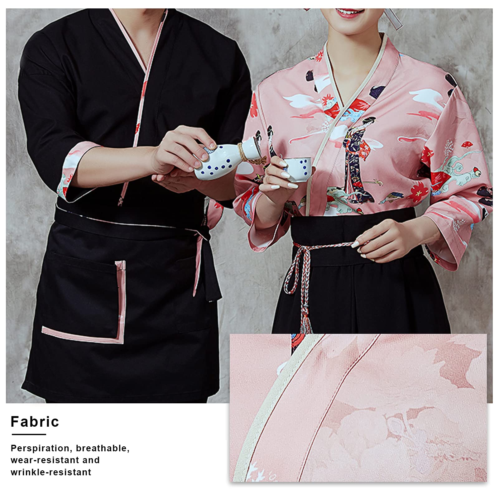 Chaqueta de Chef Kimono Impresión de Estilo Japonés Camarero Uniforme de Trabajo de Cocinero