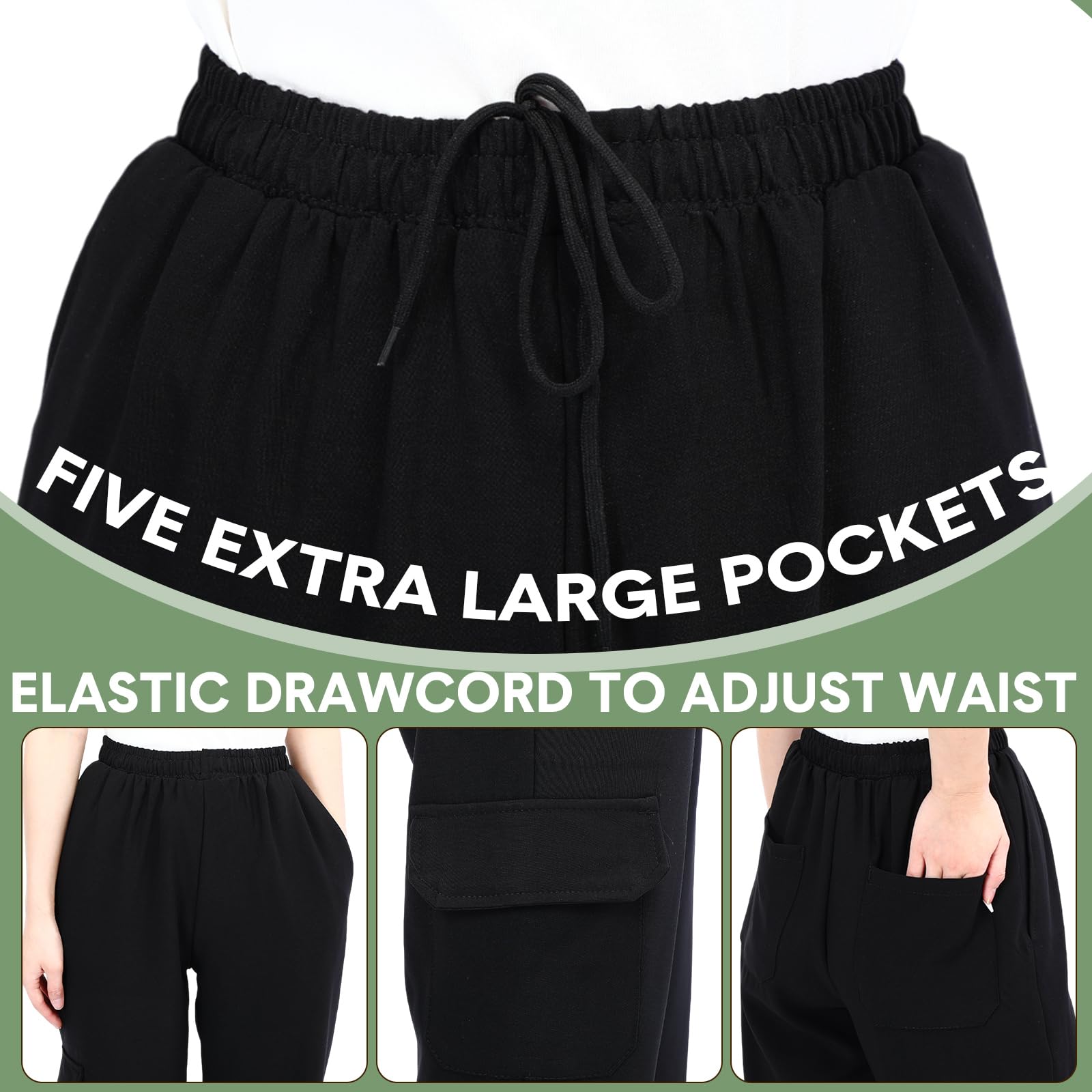 Blosssound Summer Men's Chef Pants Pack Classic 5 Pocket Chef Cargo Baggy Kitchen Pants with Elastic Waist Black