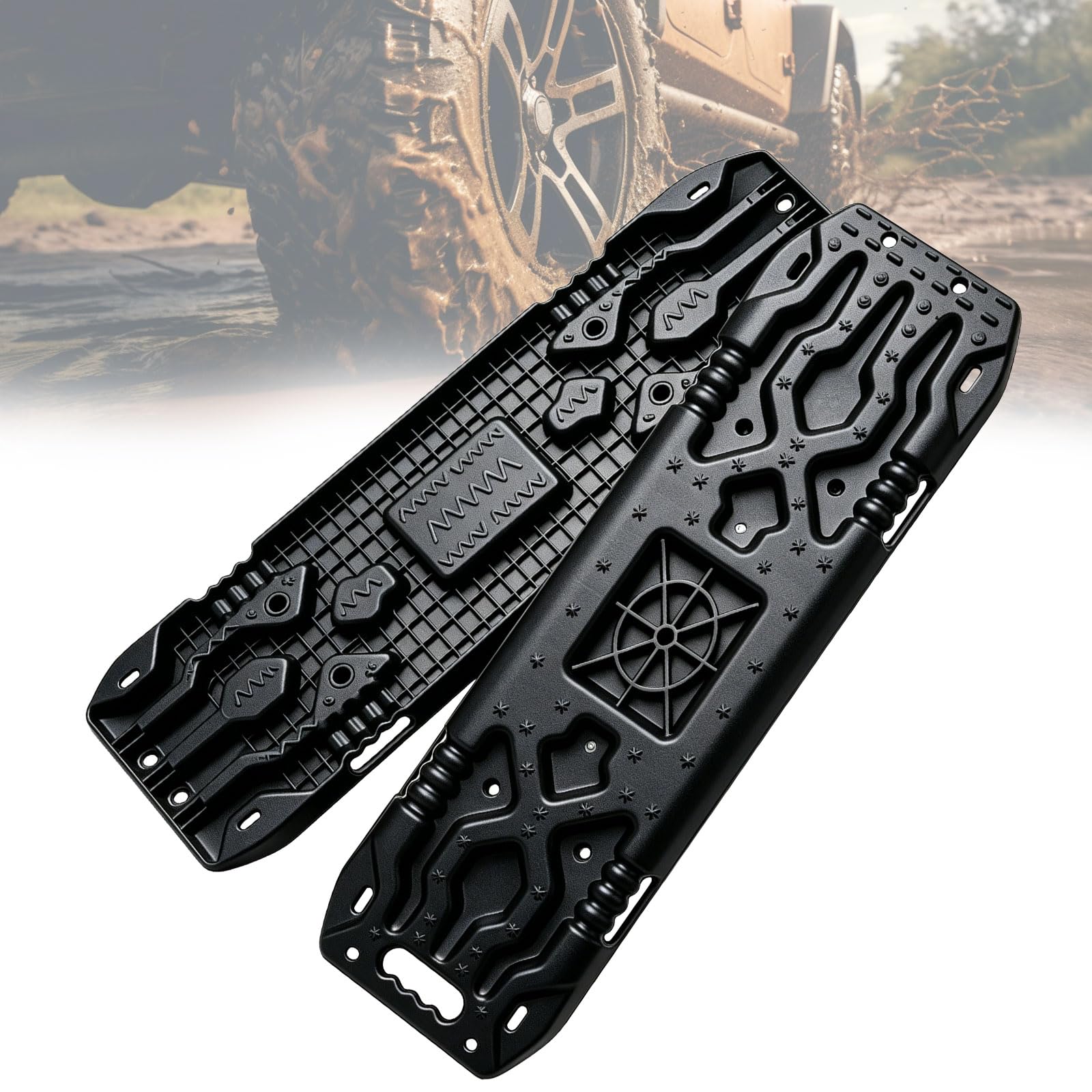 Offroad-Traktionsbretter – 104 cm lange, hochbelastbare Bergungsbretter mit 10 Tonnen Tragfähigkeit – 2 Stück robuste Notfall-Reifentraktionsgeräte für Offroad-Sand, Schnee und Schlamm