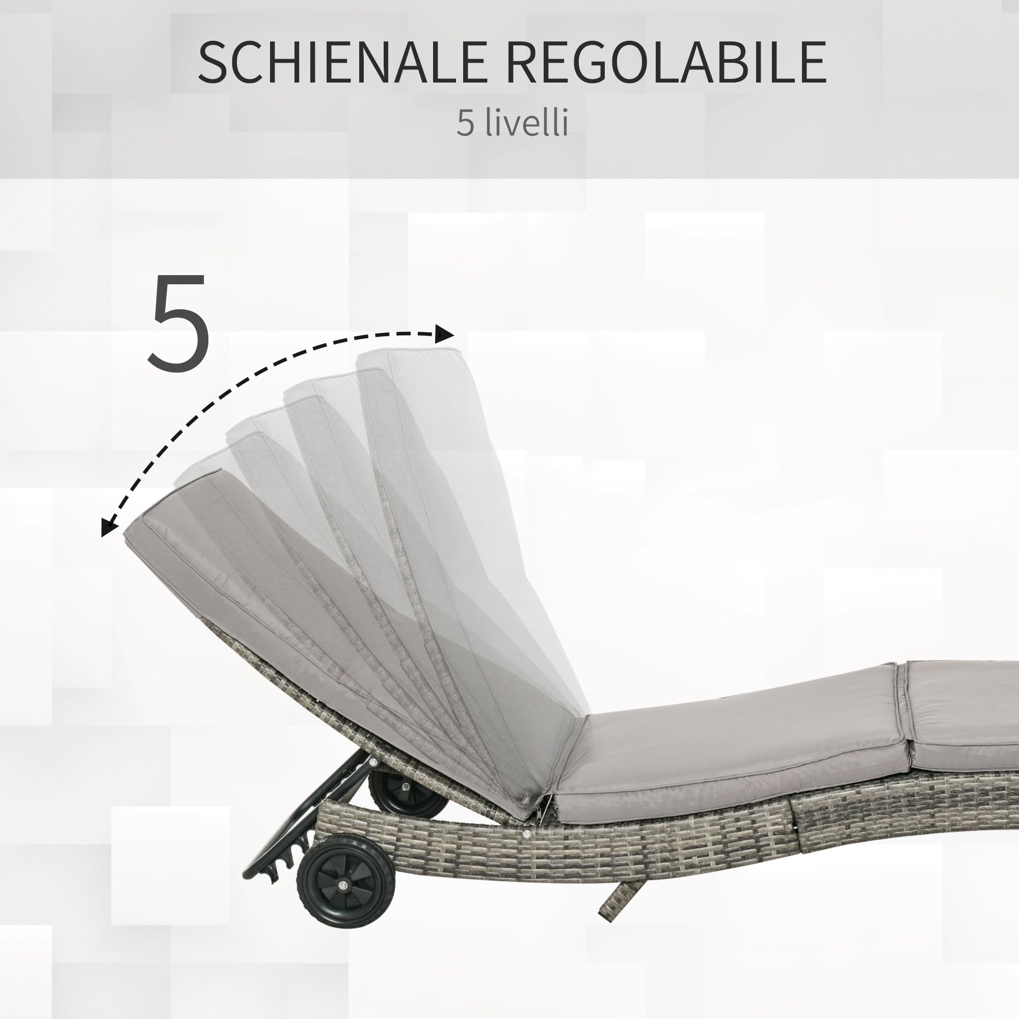 Outsunny Sdraio da Giardino in Rattan PE Lettino 207x70x70cm Grigio