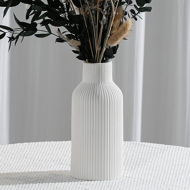Petit vase, Vase en céramique, Décor moderne minimaliste, pour tables, étagères, étuves mantel, entrée et pièces centrales, ferme, Bohème (blanc, grand)