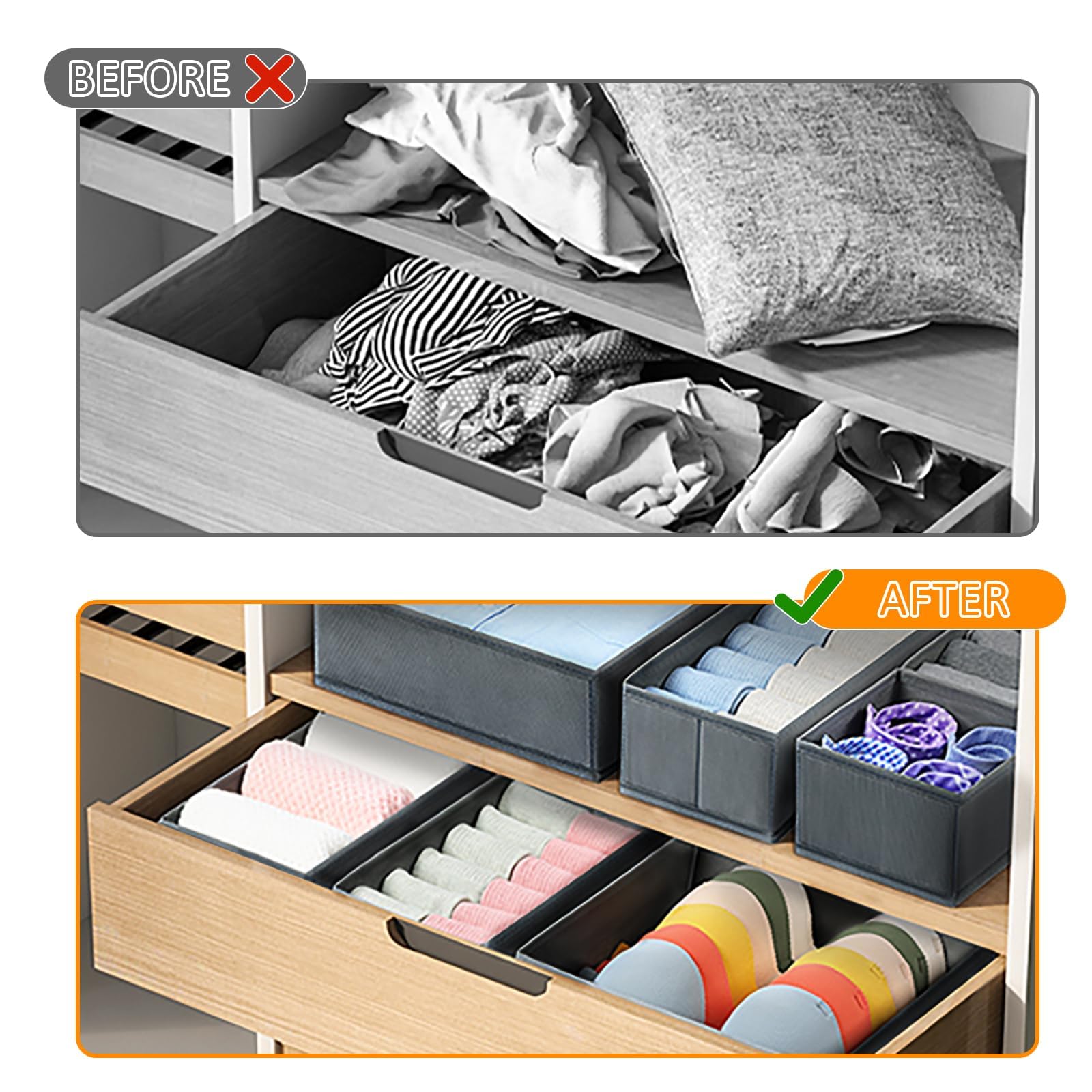 Organisateur De Tiroir, Lot De 2 Boîtes De Rangement, Pliable Separateur Tiroirs Pour Chaussette