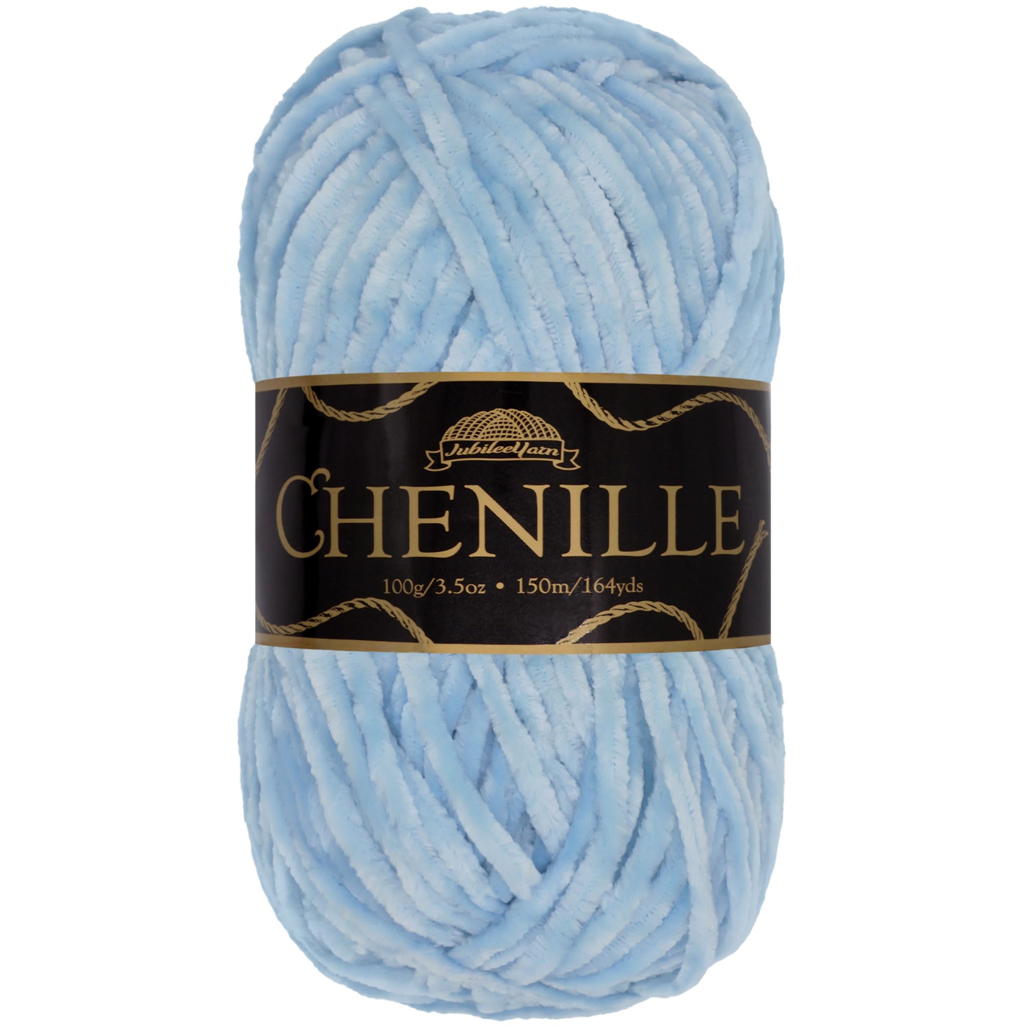 JubileeYarn Chenille Yarn - Worsted Weight - 100g/Skein - Empyrean - Light Baby Glacier Blue Velvet - Crochet and Knitting Yarn - 1 Skein