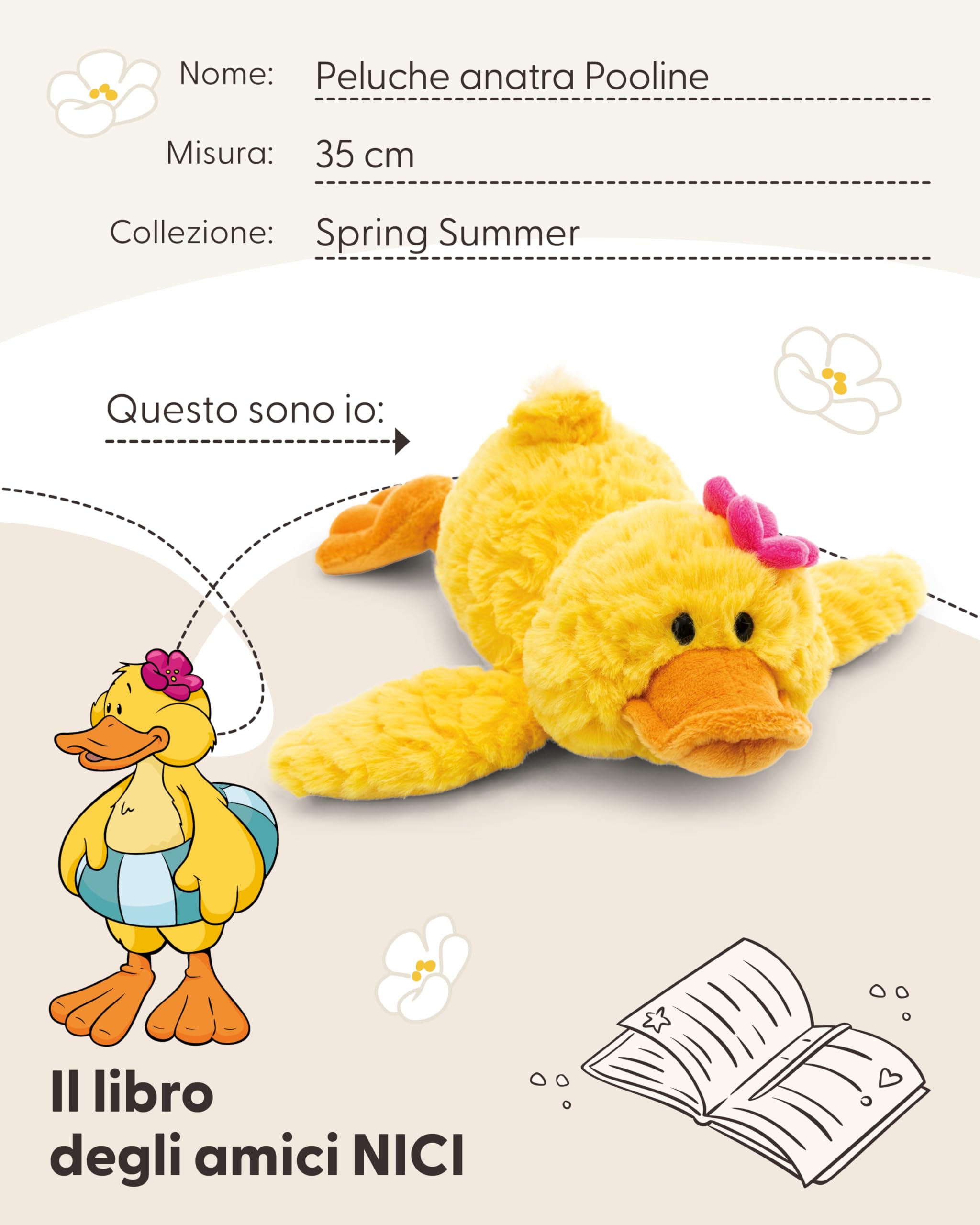 NICI Pooline Morbida paperella di peluche, per coccole e giochi, per bambini e adulti, fantastica idea regalo, 35 cm, giallo - 62899 - 5