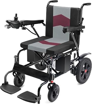 Lightweight Folding Electric Wheelchairs for Adults, 15 Mile Range Portable Power Motorized Wheelchair, with Extended and Widened Armrests, One-Click Mute and SOS Alert Button, 360W All Terrain, Red