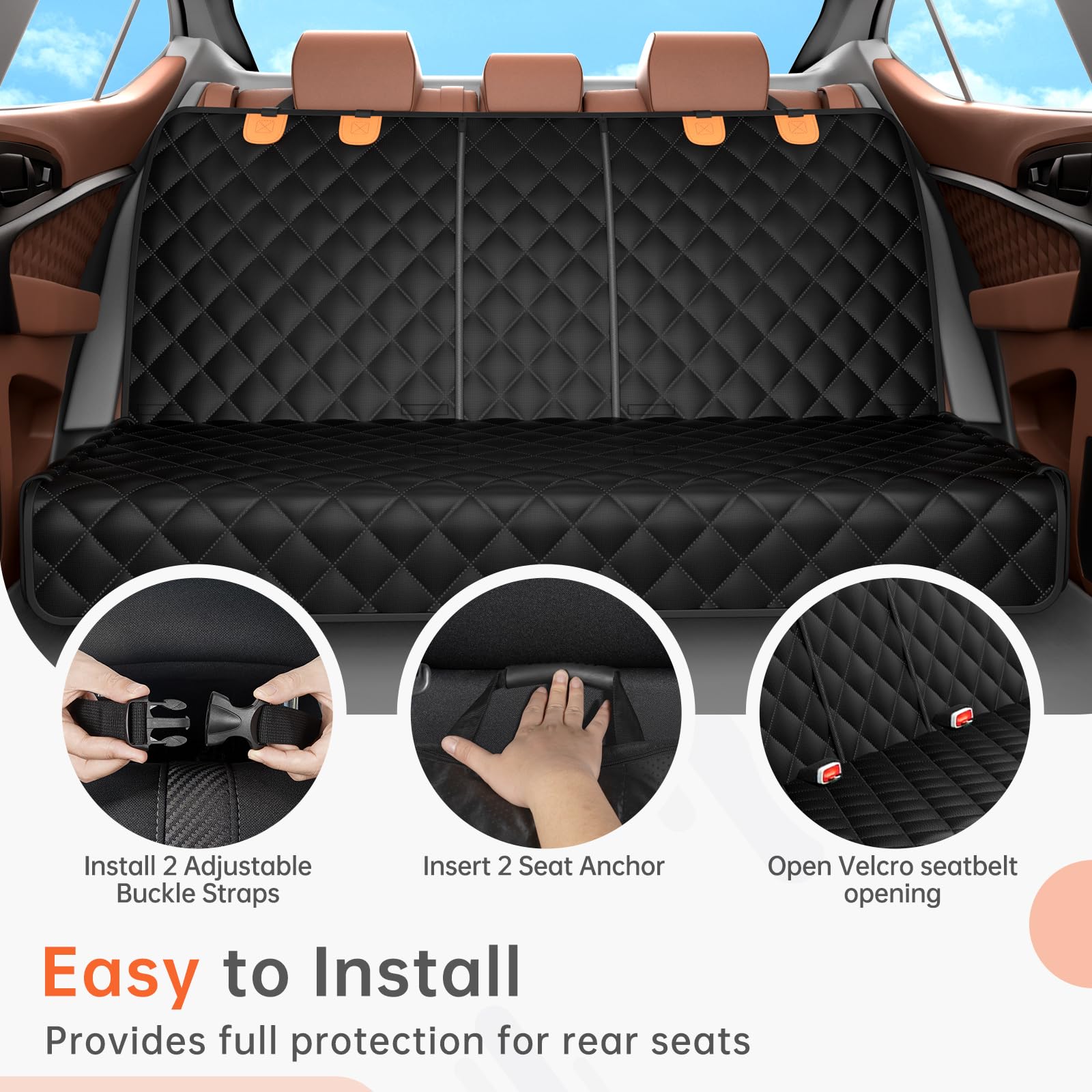 DPWEION Waterproof Dog Car Seat Cover,Non-slip% Scratch Proof Back Seat Covers for Dogs,Universal Fits Cars & SUVs Rear Seats(137cm×121cm) - 4