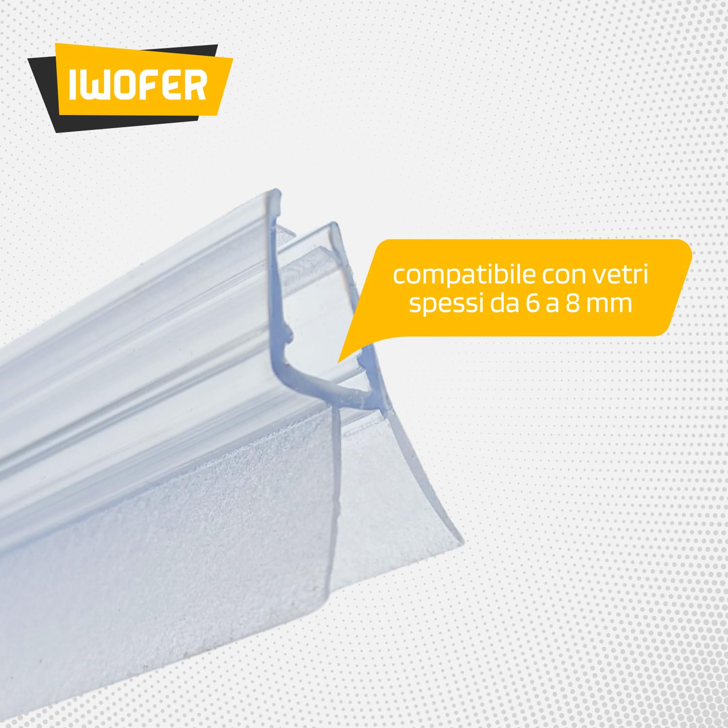 IWOFER Guarnizione Box Doccia Profilo R per Vetro 6-8 mm, Ricambio Universale Trasparente, Senza Colla, Tagliabile, Made in Italy, Antigoccia Tenuta Acqua (100 cm)