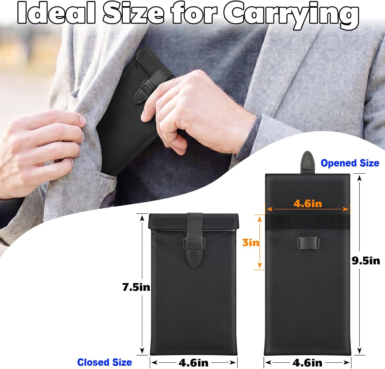 Signal Blocking Case Sleeve for Phones - RFID & WiFi Shielding Pouch for Cell Phone, Key Fob, Passport, ID Card in Travel Commute Work for Anti-Tracking, Privacy & Data Protection, 1 Pc Black
