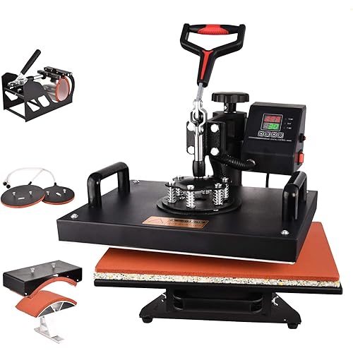 Heat Press Machine, 5 in 1 Digital Transfer Sublimation 12 X 15 inches Heat Press Machine for T- Shirts/Hat/Mug/Plate/Cap/Ball (5 in 1 Heat Press Machine)