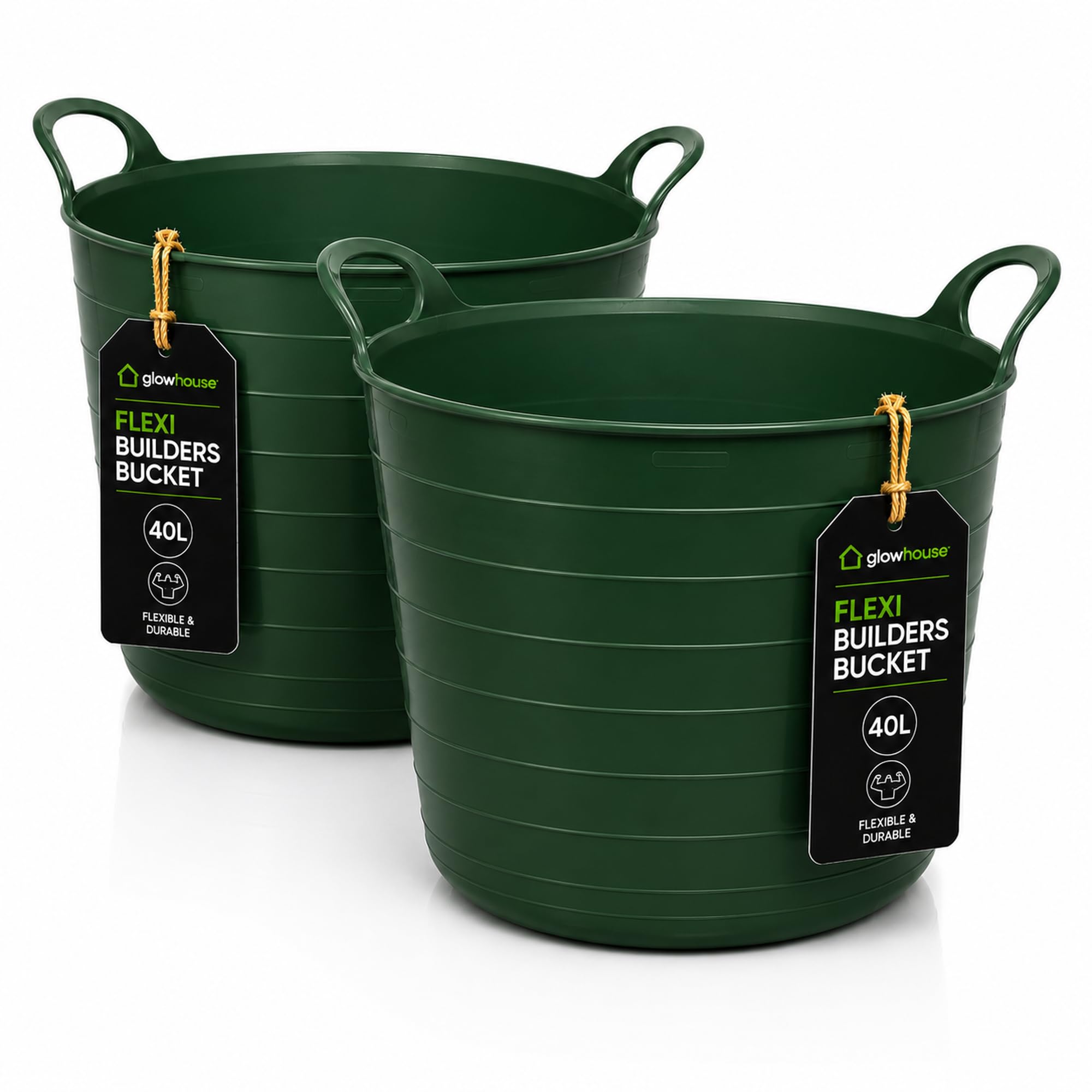 Flexi Builders Bucket (Green, 40 Litres Pack of 2)