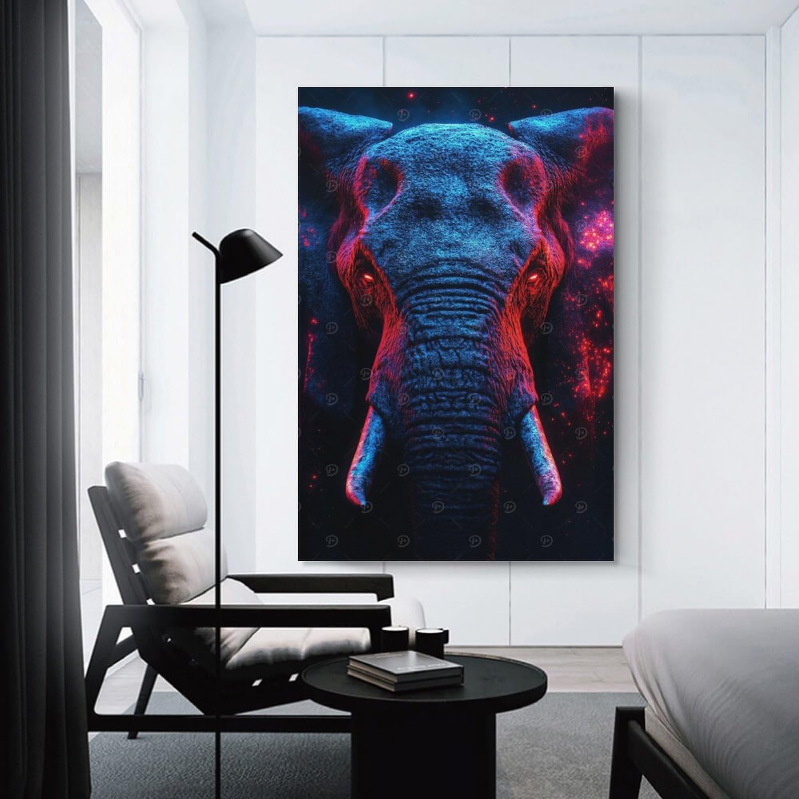Junmoney Neon Elephant Portrait Hanging Wall Art, 08x12inch(20x30cm), for Bedroom Walls, Guest Spaces Or Lounges, An Easy Wall Refresh for Bedrooms
