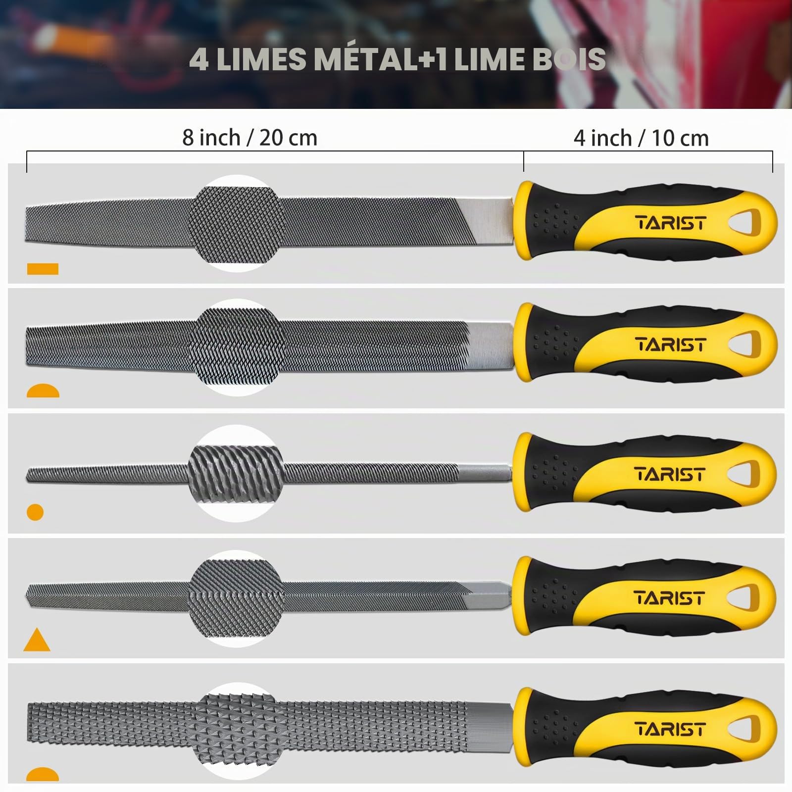 TARIST Lot de 19 limes métalliques et râpes comprenant une lime plate/demi-ronde/ronde/triangulaire/lime 4 voies/12 limes aiguilles/pinceau/sac à outils roulants, fonctionne pour le métal, le bois