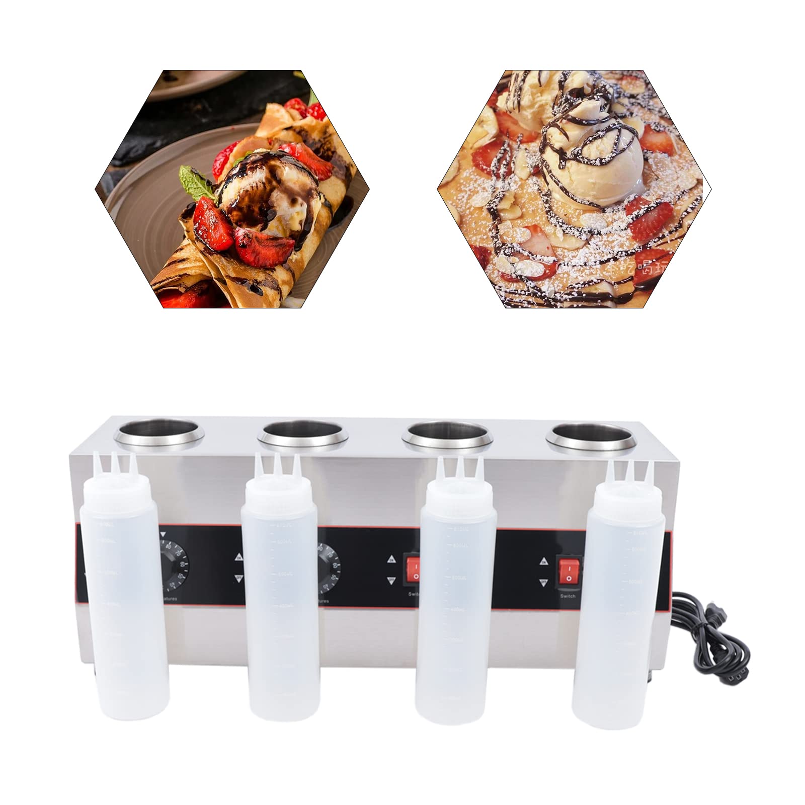 Dispensador de salsas, bomba dosificadora, dispensador de salsas, bomba de salsa comercial, de acero inoxidable, calentador eléctrico de salsa, 640 W, 30-85 °C, para botellas de salsa de