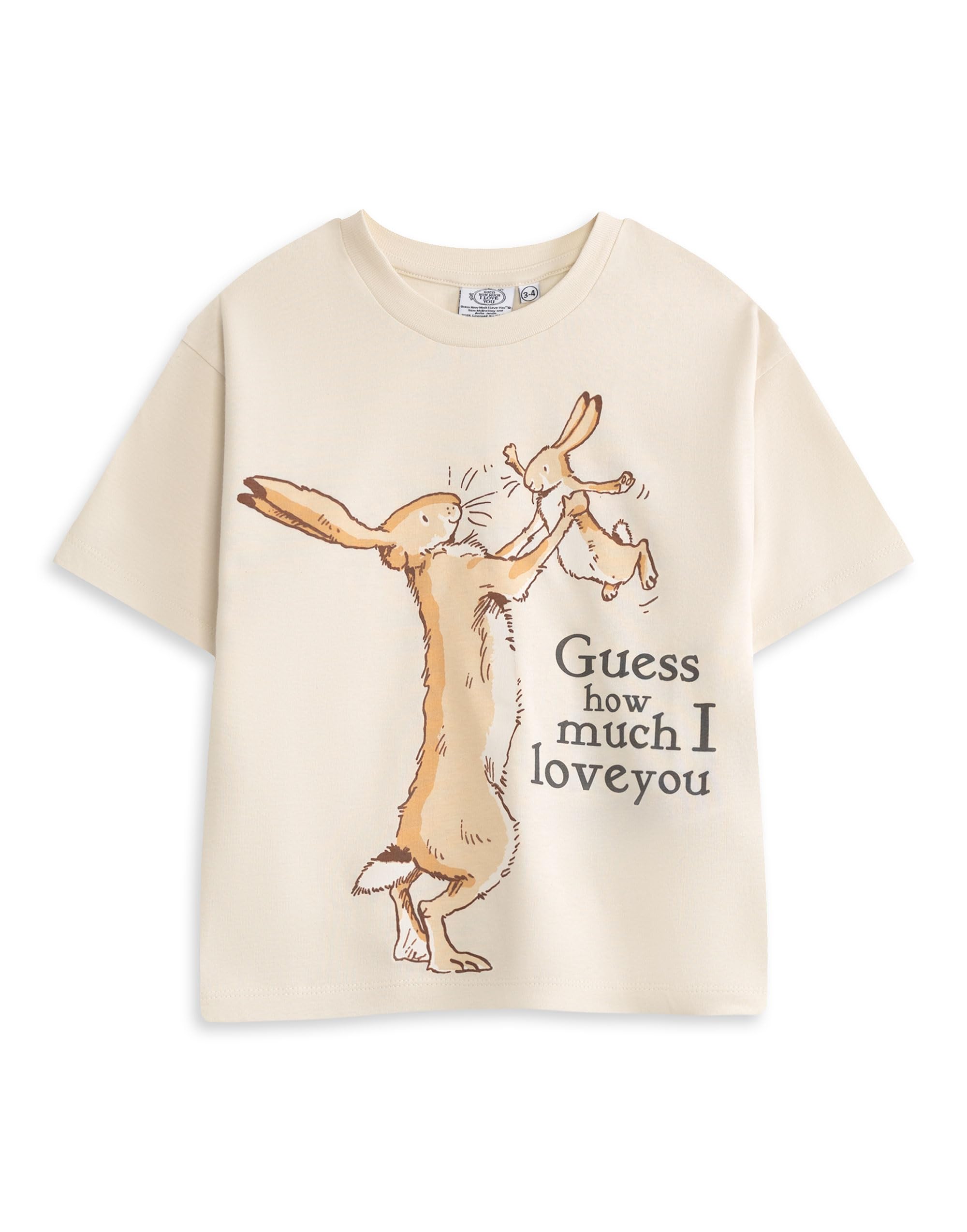 Guess How Much I Love You Mother Hare Baby Hares Cream Graphic Tee | Character Short Sleeve T-Shirt | Kids Crew Neck Cartoon Top | Guess How Much I Love You Merch - 4-5 Years