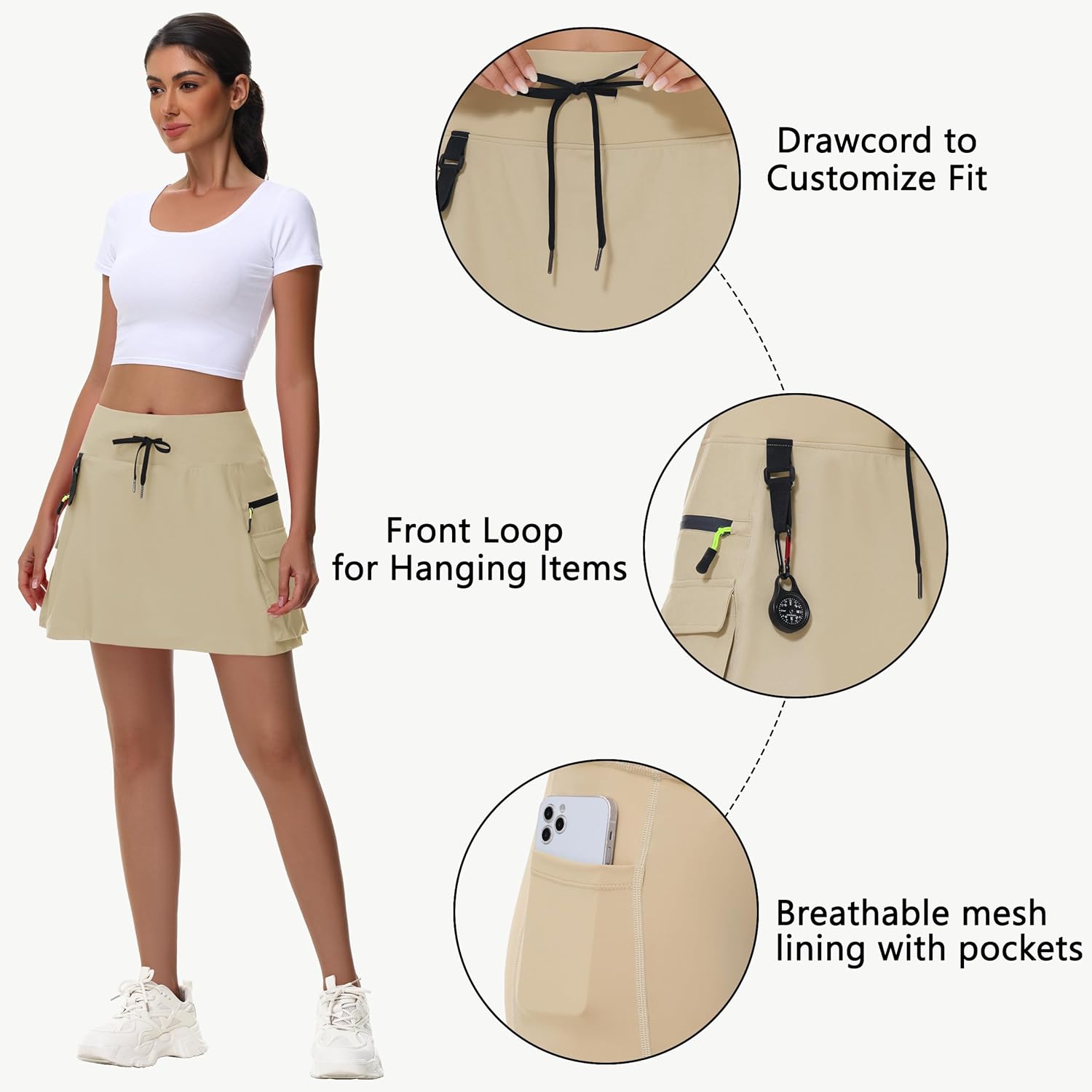 JWM Women's Hiking Cargo Skort Skirt High Waisted Golf Workout with Zipper Pockets Tummy Control Quick Dry Water Resistant - Image 4