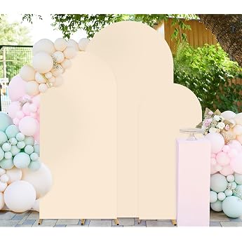 FUHSY Beige Bow Background Cover Set of 3 Doubleside Wedding Arch Cover Background Cover 4ft 5ft 6ft for Ceremony Banquet Decoration Stand Not Included