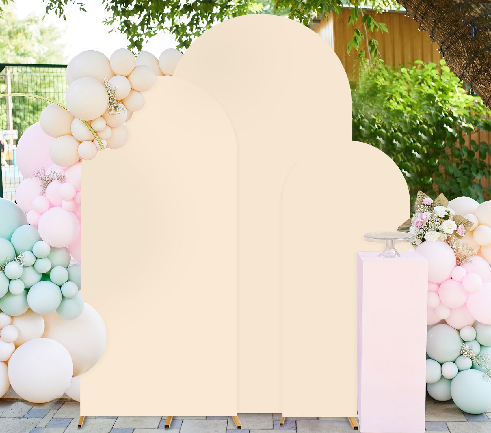 FUHSY Spandex Fitted Arch Backdrop Cover Set of 3 Wedding Arch Covers Beige 1.8M 2M 2.2M Chiara Backdrop Stand Set Cover Arched Arbor Arches Stand Covers for Kids Party Birthday Decor