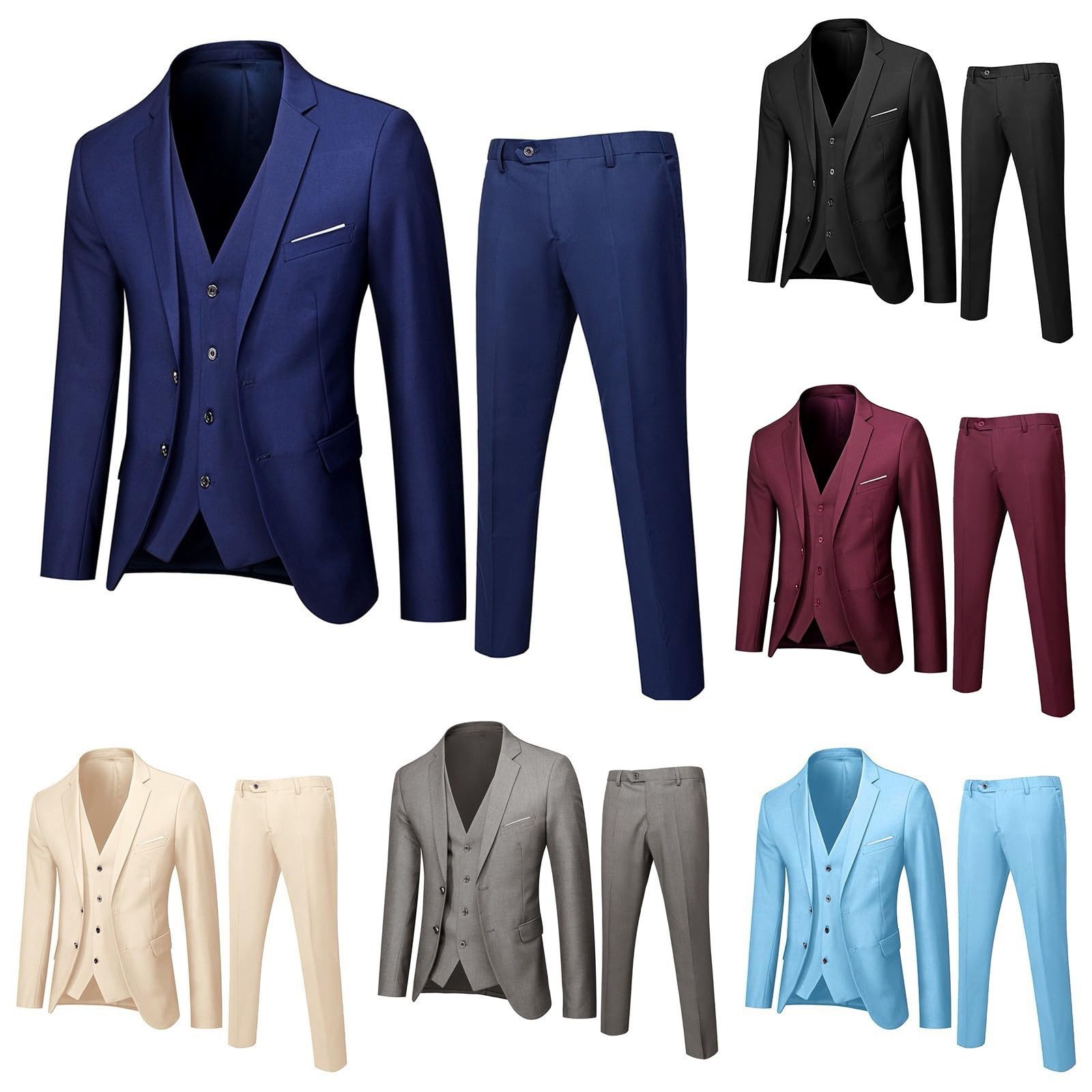 Générique Ensemble De Costume 3 Pièces Slim Pour Hommes Costumes De Smokings De Mariage Formels Solides À 2 Boutons Châle Revers Élégant Blazer De Fête Gilet Pantalon Smoking Carnival Élégant Et Chic