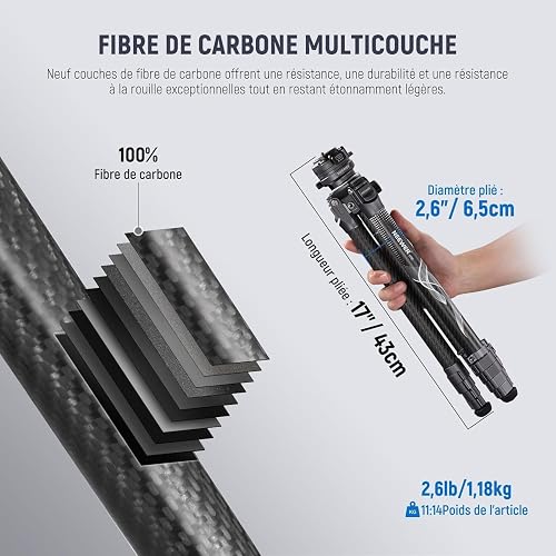 NEEWER LITETRIP LT32 62" Treppiede da Viaggio Fibra di Carbonio con ±15° - 4