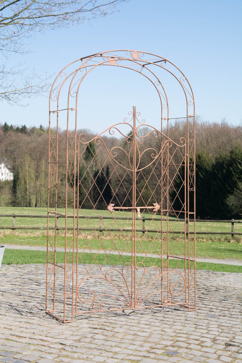 CLP Arche à rosiers en Fer Melissa avec Porte (Hauteur 150 cm); Hauteur Totale 220 cm, Couleur:Marron Antique