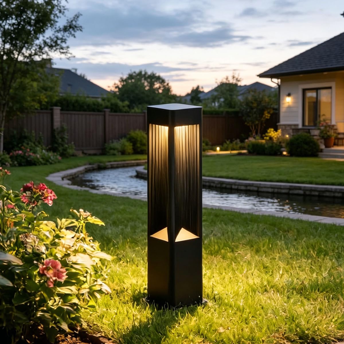 Modern Black Pathway Lights For Outside Housing 23.62In Path Lamps With 3000K LED Sideway Lanterns,Waterproof Exterior Hardwired Lamp Post Lanterns Landscape Bollard Lighting For Entrance Lawn Lamp