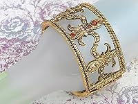 Vista 2 de Alilang Brazalete de oro antiguo con diamantes de imitación de topacio sintético Fleur De Lis, aleación