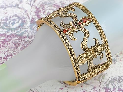 Miniatura 2 de Alilang Brazalete de oro antiguo con diamantes de imitación de topacio sintético Fleur De Lis, aleación