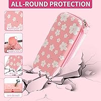 Vista 3 de FUNDIARY Funda de transporte Sakura rosa para Nintendo Switch Lite, lindo kit de accesorios de viaje para niña con bolsa de almacenamiento delgada