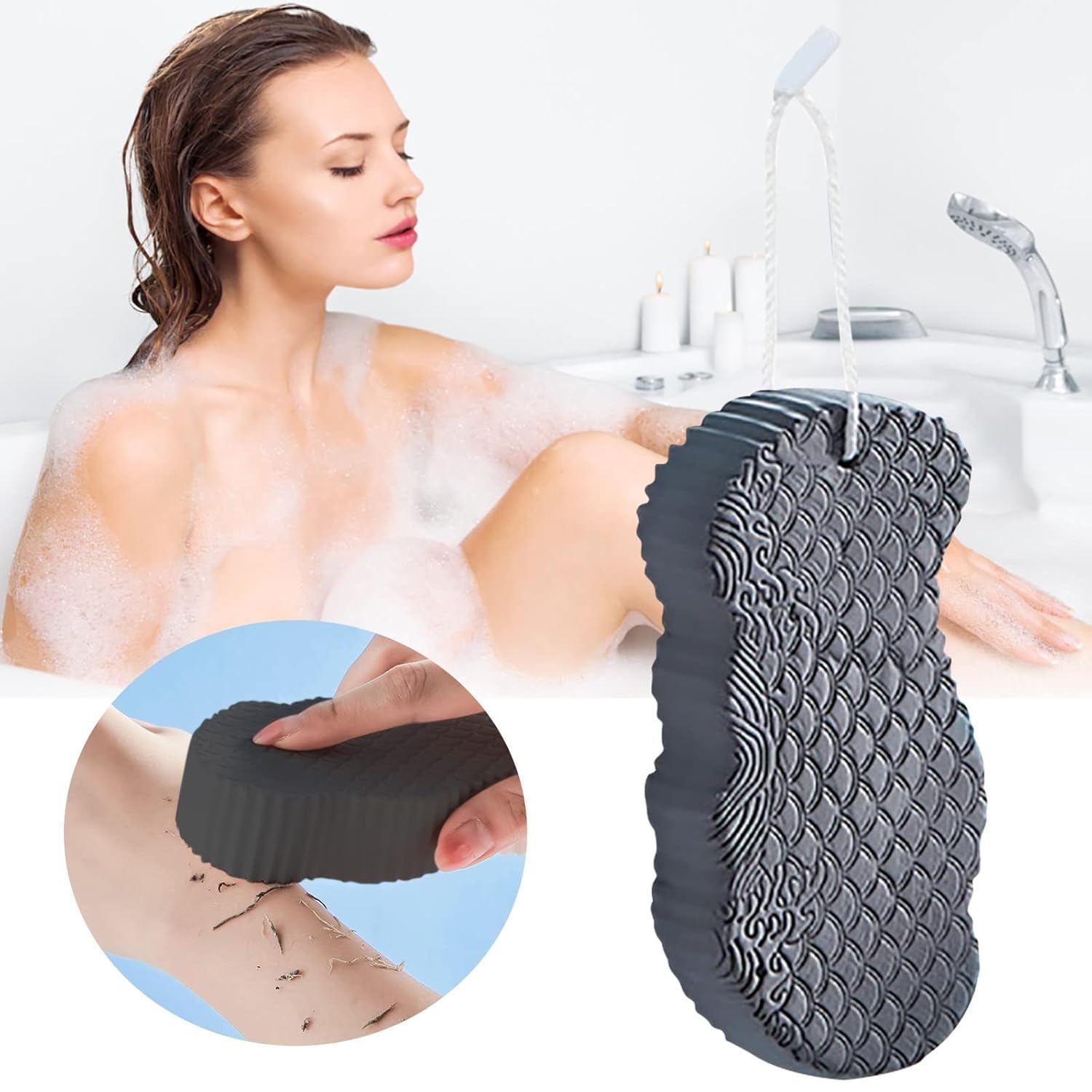 Ultra Soft Bath Body Shower Sponge,Super Morbida spugna esfoliante per il bagno, spugna esfoliante ultra morbida, per donne, uomini, bambini, grigio, 14 x 7 cm